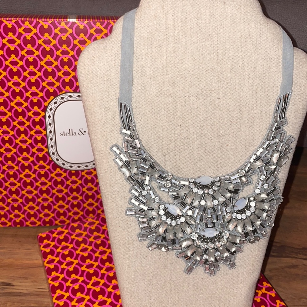 Stella & Dot silver necklace, cloth tie